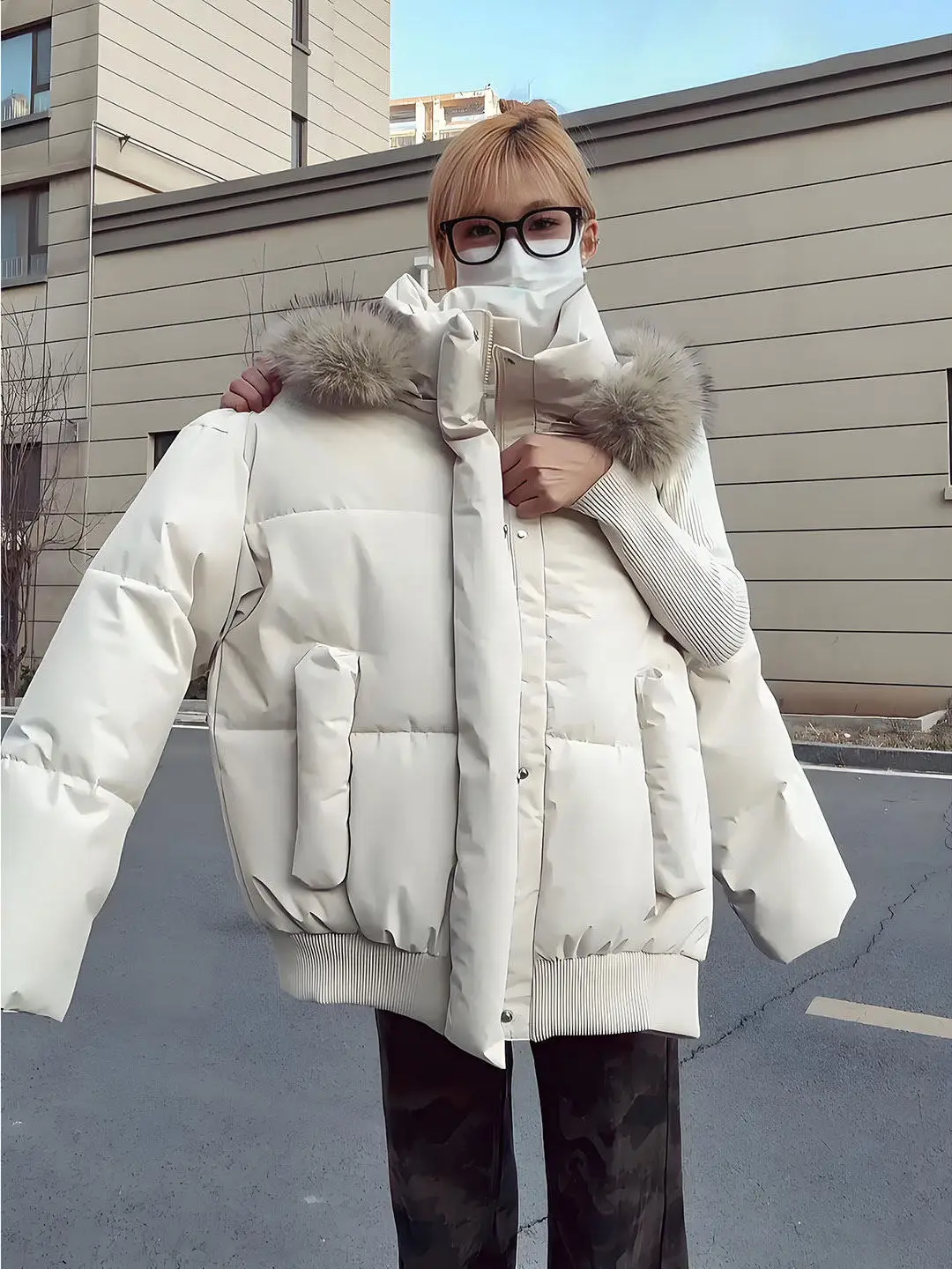 

Detachable Fur Collar Thiened Warmth PU Leather Cotton Jaet Men's Winter American Tee-proof ort Bread Sle Outerwear