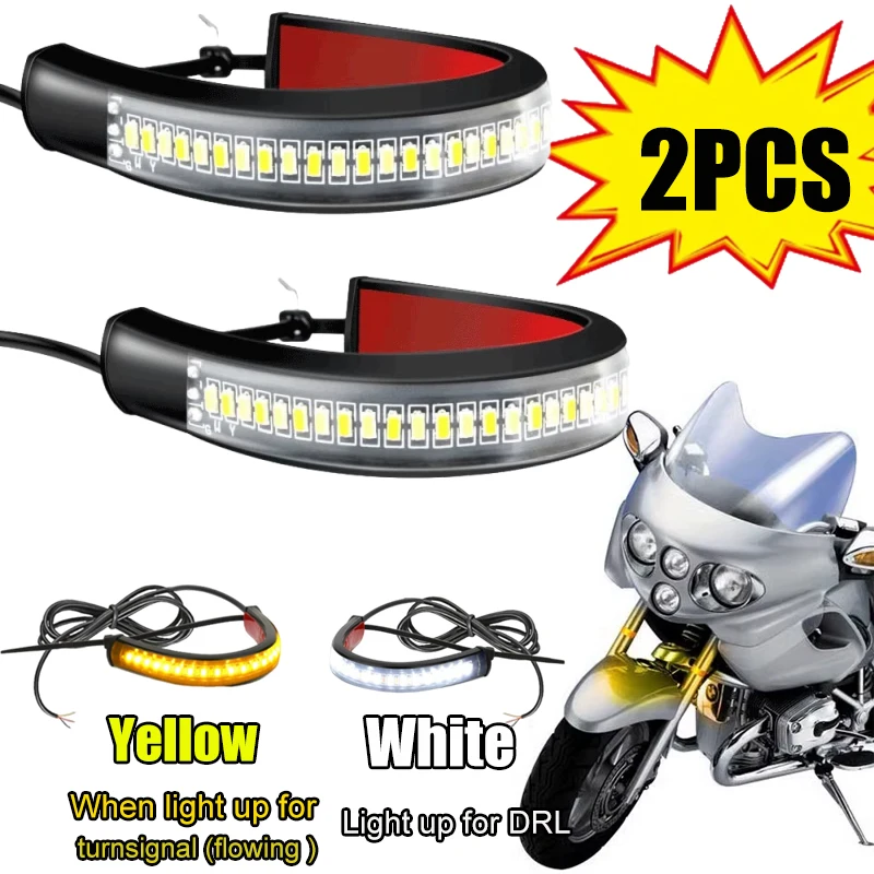 

2PCS Daytime Running Lights Motorcycle Front Suspension LED Turn Signals Amber/White Flashing Ring Fork-Style Light Bar