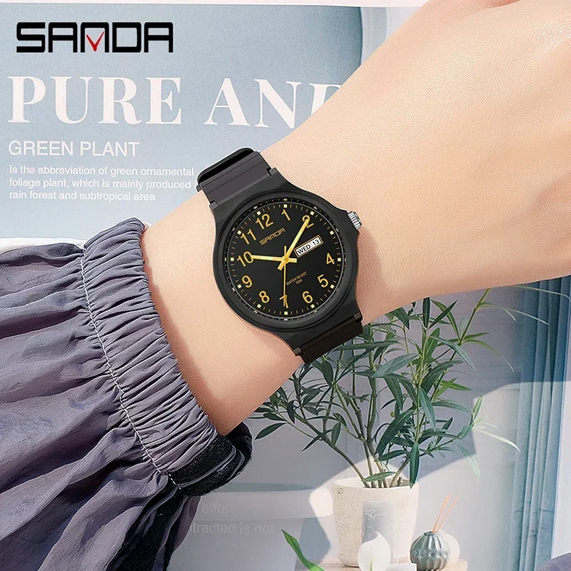 SANDA 6060  Clock Reloj Top Brand Calenda Quartz Watch Minimalism Style Ladies Wristwatch Simple Black White Waterproof Watch