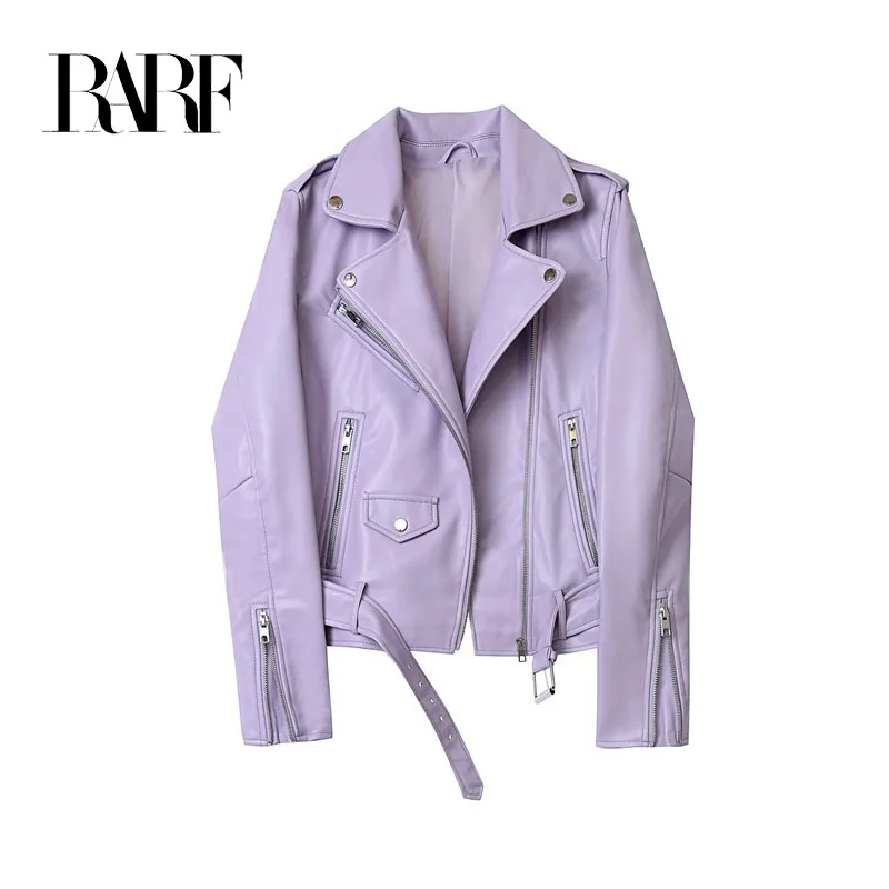 2024 New Spring Autumn Women Blue Faux Leather Jacket Ladies Solid With Belt Zipper Biker Coat Female Casual Outwear Veste Femme