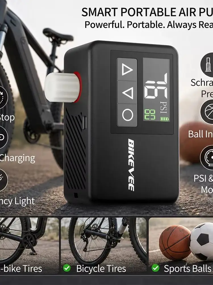 

Mini Portable Pump Electric Intelligent Digital Display Car Motorcycle Bicycle Road MTB E-Bike Adaptive Presta & Schrader Valve