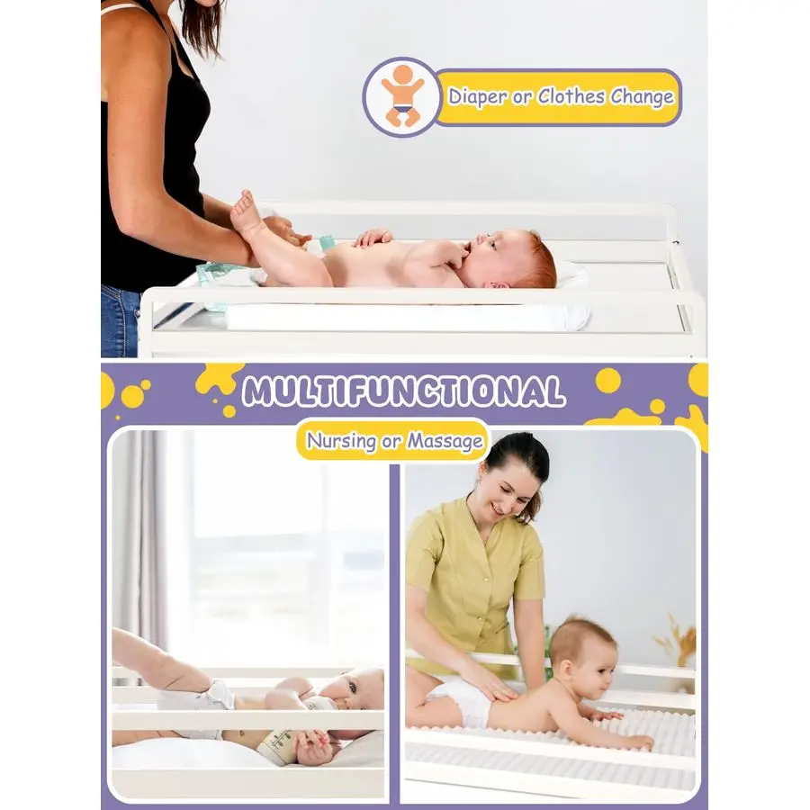 Opvouwbare babycommode met wielen, gecertificeerd luierwisselstation met opbergladen, 3-in-1 draagbare compacte luier