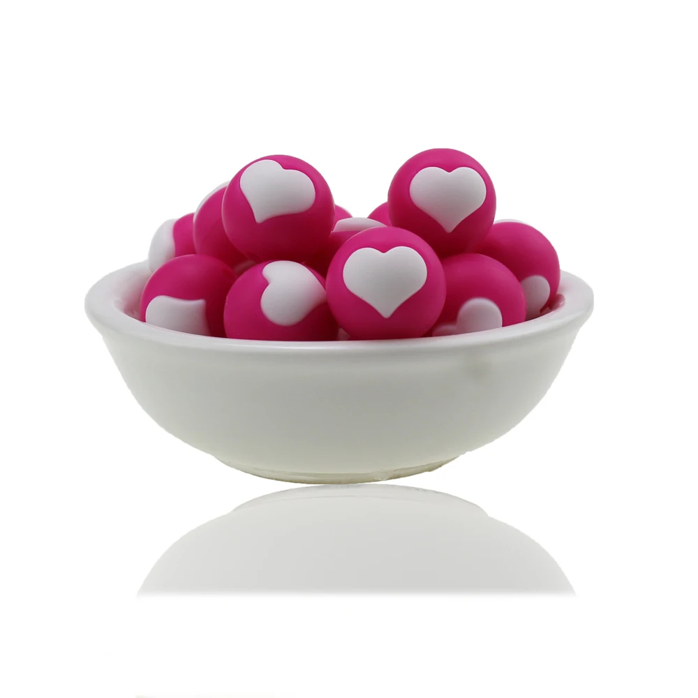 50PCS 3D Valentine's Day Heart Silicone Beads Focal DIY Necklaces Plastic Pen Beads Key Chains Car Decoration Chains Bag Chains