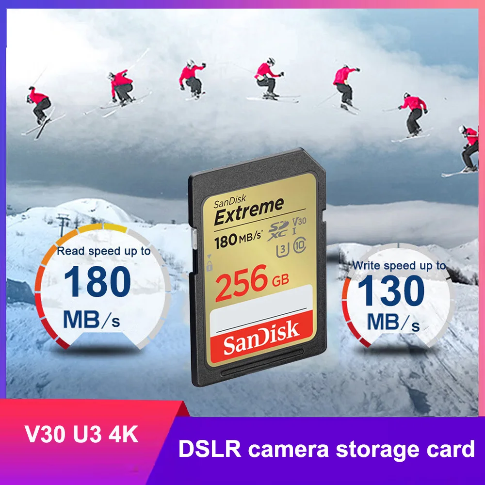 بطاقة SD كاملة الحجم من SanDisk 32 جيجابايت SDHC C10 64 جيجابايت 128 جيجابايت 256 جيجابايت بطاقة SDXC 512 جيجابايت cartao de memoria carte sd tarjeta لكاميرا فيديو عالية الدقة #3