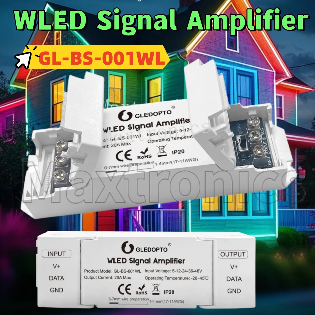 

WS2811 WS2812 SK6812 Digital LED Controller GL-BS-001WL WLED Signal Amplifier Booster 10m Extension LED Strip Enhancer MAX 20A