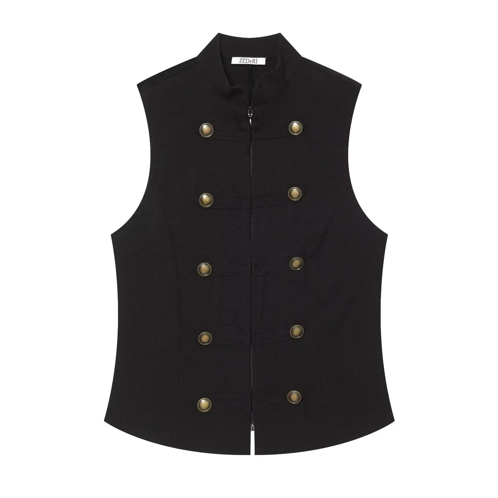 DUOPERI Women Multi-color New Chinese Style Stand Collar  Top Sleeveless Slim Vest Female Chic Lady Vintage Casual Vest