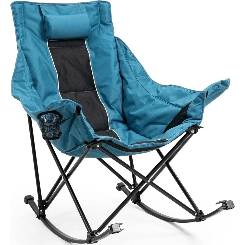 Camping Chair Oversized rocking with side pockets, tote bag, fully upholstered headrest, high back, portable lawn lounger