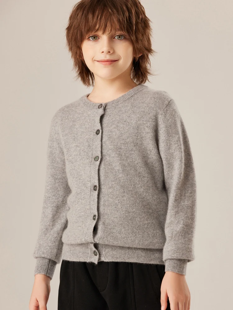 

ADDONEE Children's 100% Cashmere Knit Cardigan O-neck Long Sleeve Cardigan Basic Soft Cashmere Sweater Boys Girls Clothes Tops