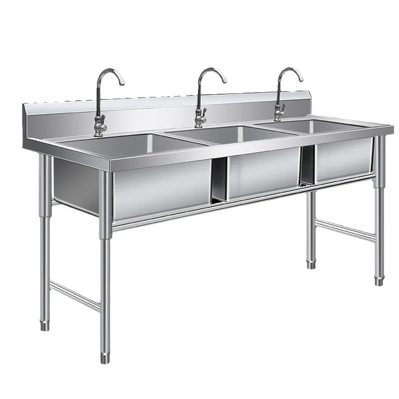 

304 thickened stainless steel sink sink single double three sinks with platform dishwashing basin vegetable basin school hotel