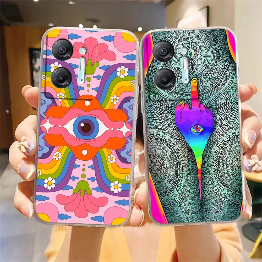 Clear Phone Case For Infinix HOT 9 10 11 12 12i 20 20s 30 30i POVA 2 3 4 PRO PLAY Silicone Case Funda Shell Indie Hippie Art