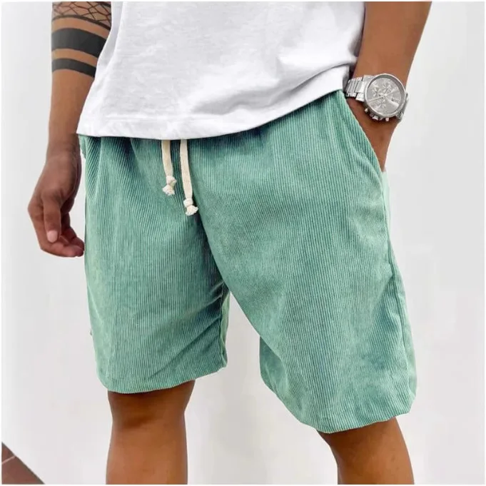 Men's Spring and Summer Solid Color Lace-Up Sweatpants Corduroy Simple Five-Point Shorts Men's Shorts Casual Pants Basketball