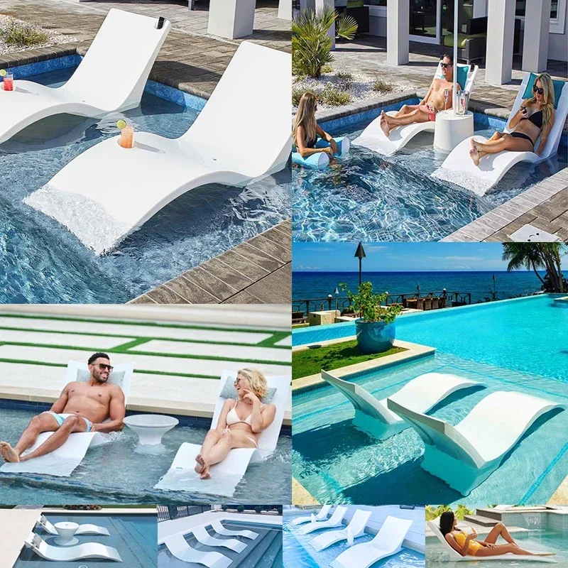 modern simple white color tanning ledge in pool lounger chair fiberglass beach underwater spa sun shelf poolside lounger