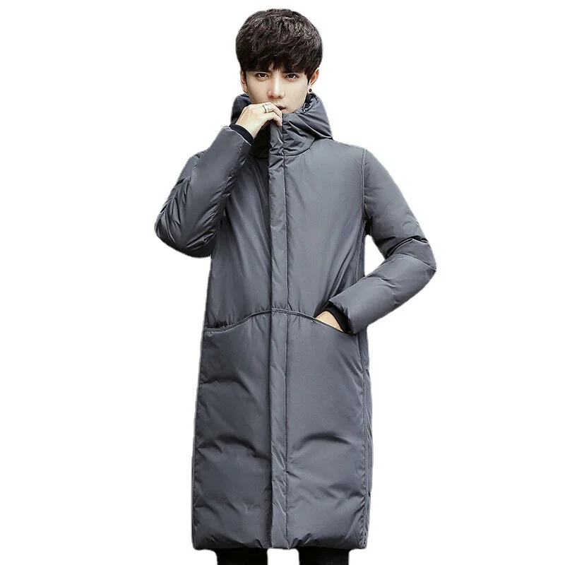 Men's Mid To Long Length, Couple's Warm Hooded Jacket, LL Youth Fashion Trend,Men's White Duck Down