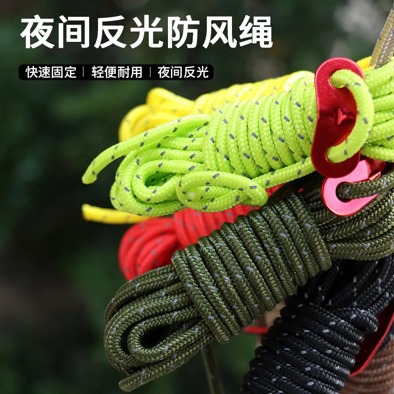 Tent Rope 4mm Thickened Outdoor Canopy Windproof Adjustment Rope 4m Length Support Rod Fixed Pull Rope for Outdoor Camp