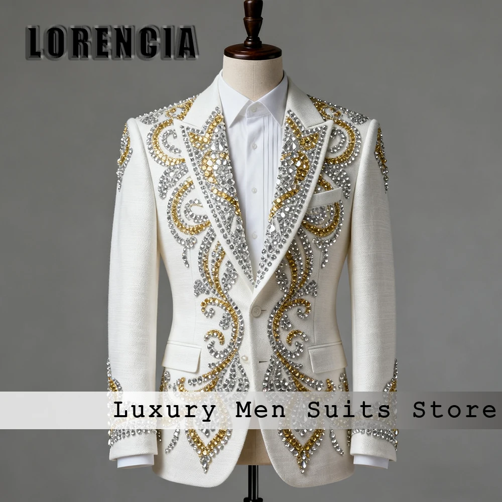بدلات ماسية متألقة للذكور مكونة من قطعتين طقم سهرة كريستالي لحفلات الزفاف سترة رجالية للحفلات الراقصة مخصصة 2025 roupas masculinas #1