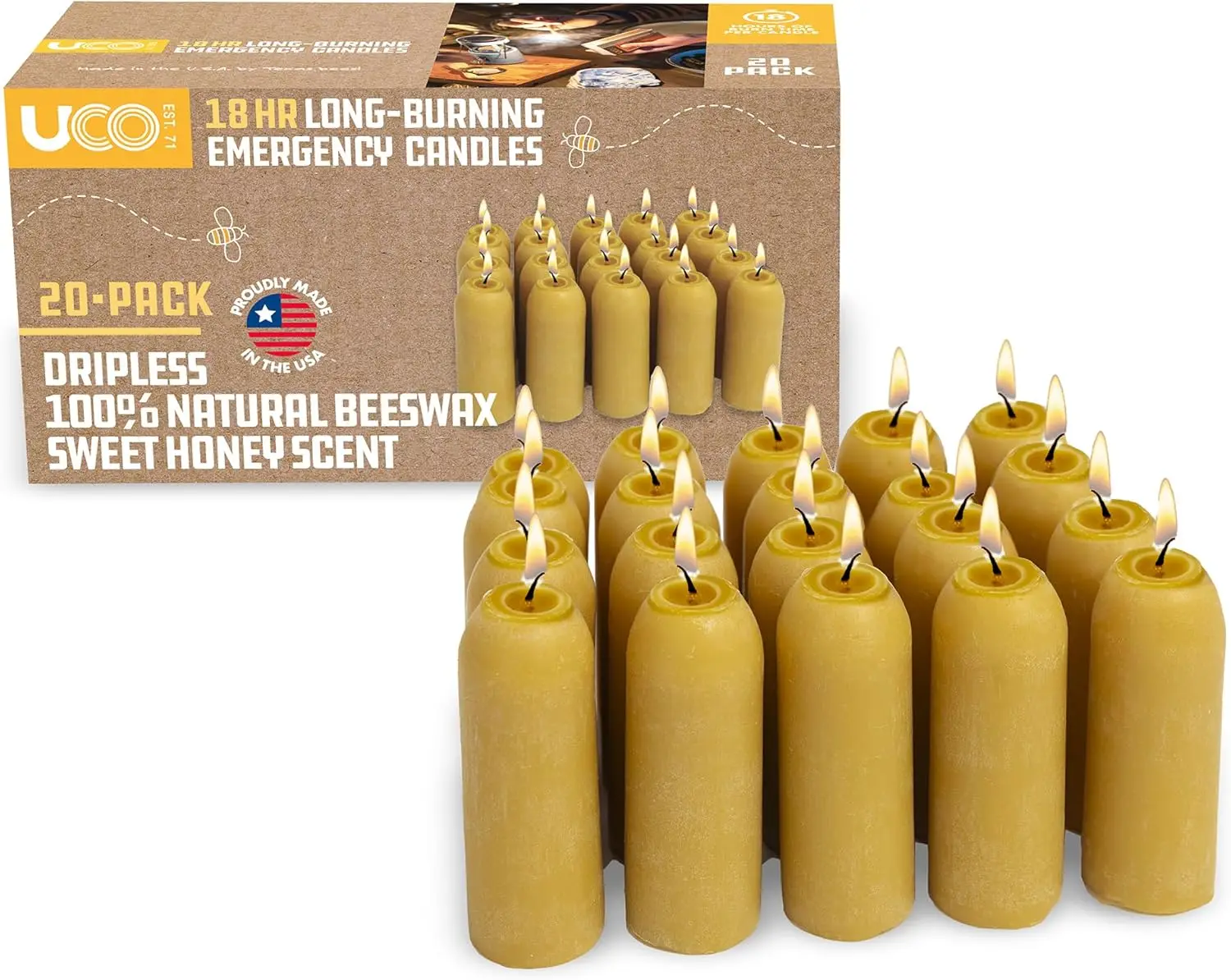 

12-Hour Natural Beeswax Emergency Candles for Lanterns, Camping & Power Outages, Made in USA