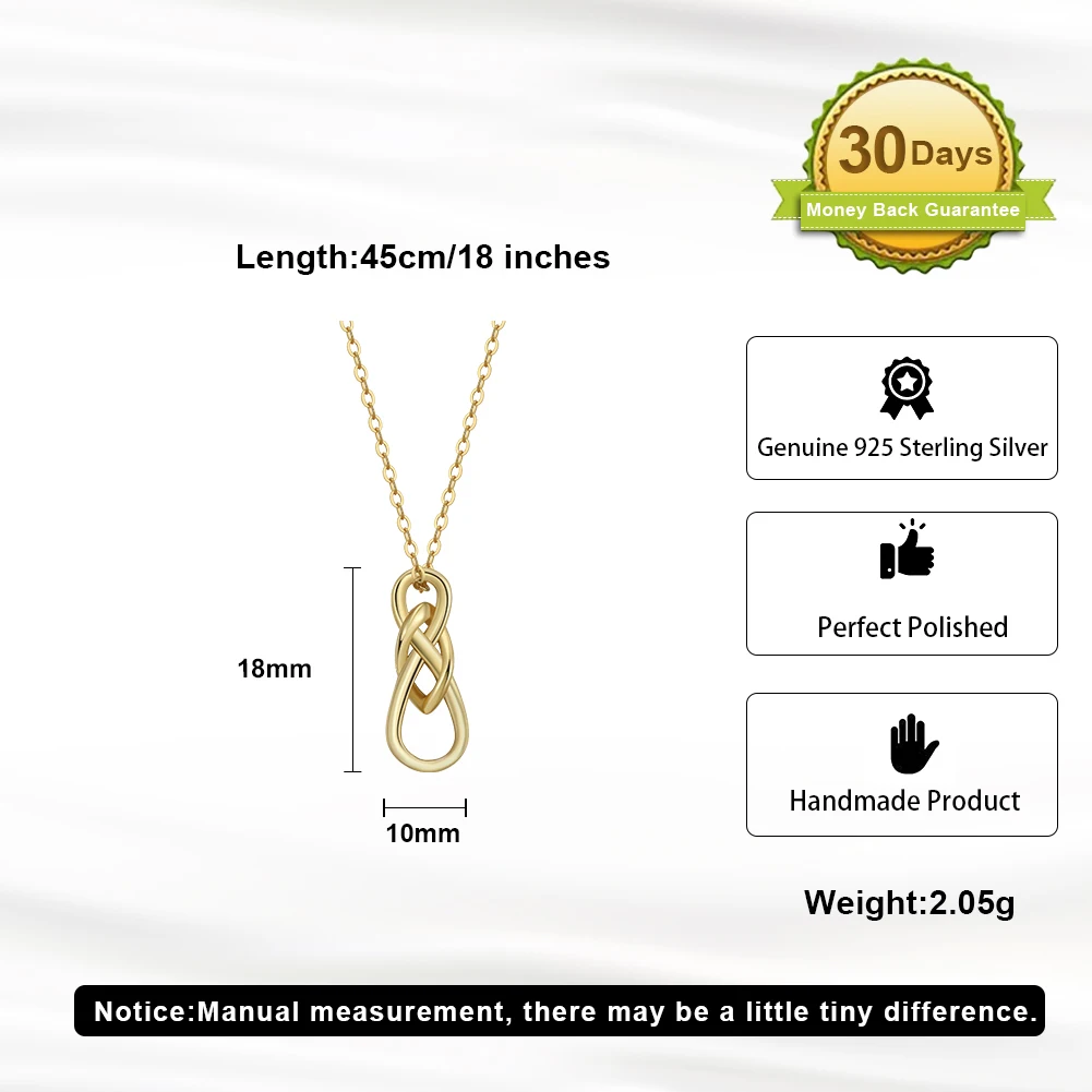 ORSA JEWELS Exquisite 925 Sterling Silver Infinity Symbol Knot Pendant Necklace for Women Geometry Chain Necklace Jewelry APN41