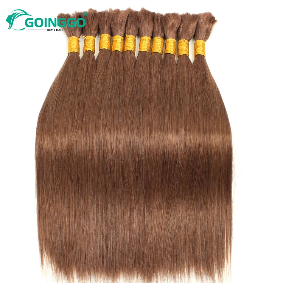 Pre-Colored 30# Remy Bulk  Hair Extension 16-28 Inch Auburn Brown Bulk Hair For Braiding Brazilian Human Hair Straight No Weft