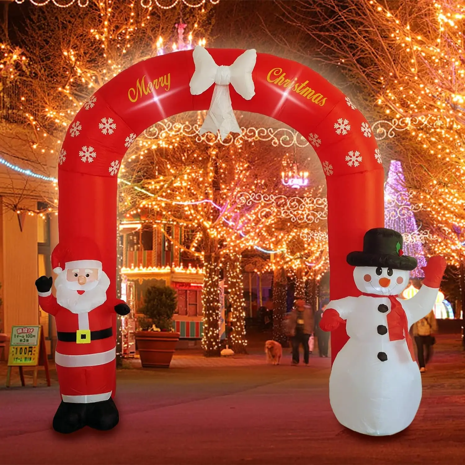 

8FT Christmas Archway Inflatable Outdoor Decorations, Christmas Blow up Arch Decor Built-in LED Lights, Santa Claus and Snowman