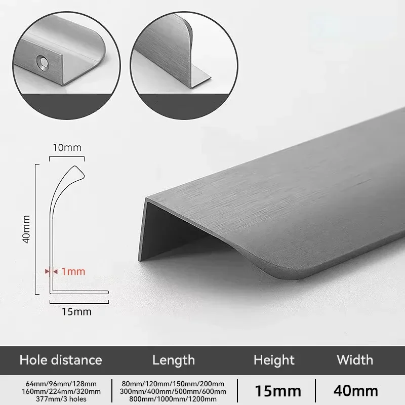 Zwart/Goud/Grijs Kast Rand Vinger Pull Keuken Verborgen Lade Trekt Aluminium Verborgen Deurklink, boog Meubelgrepen