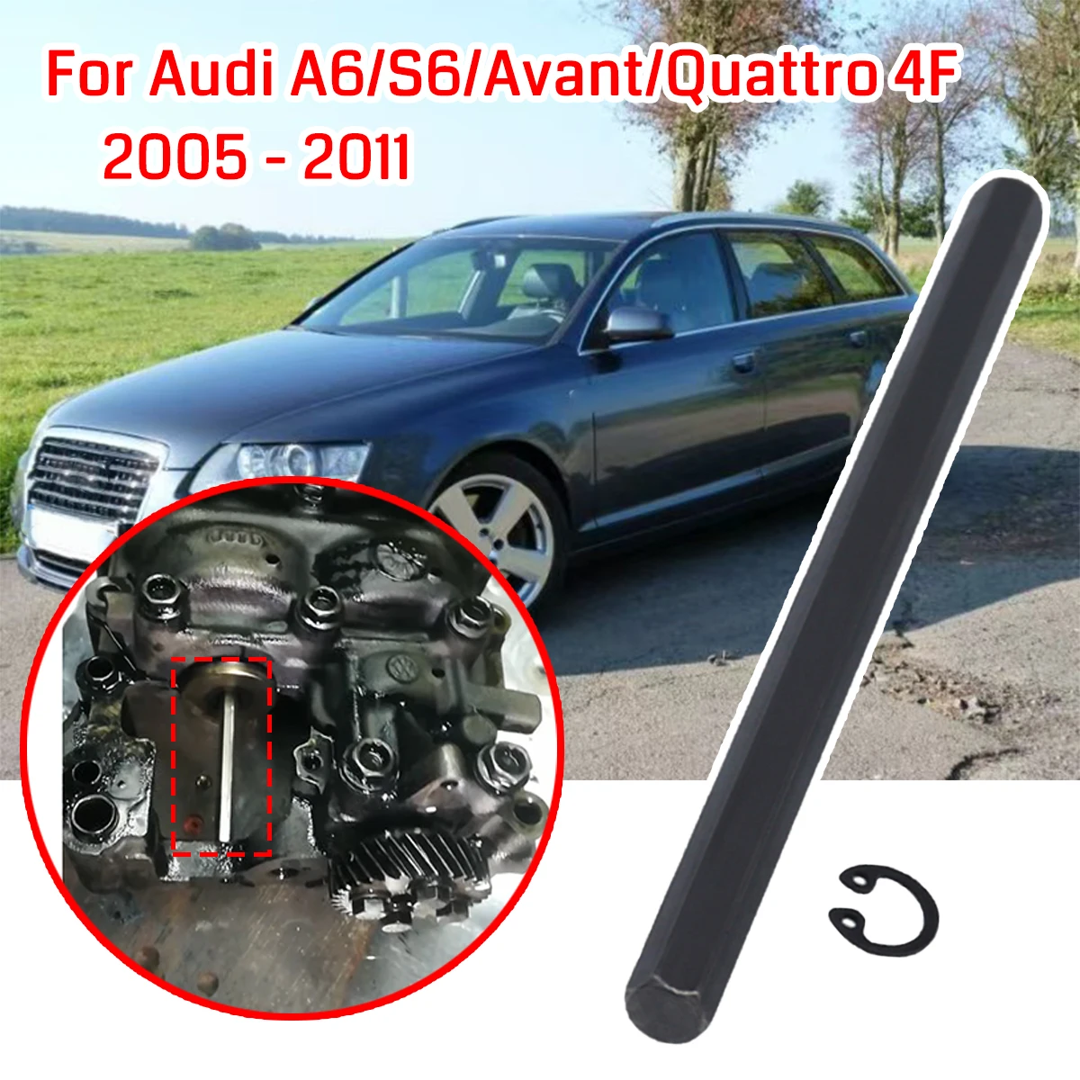 

For Audi A6/S6/Avant/Quattro 4F 2005-2011 Oil Pump Drive Key 2.0TDI Hexagon Oil Pump Shaft with Securing Ring Circlip Parts Car