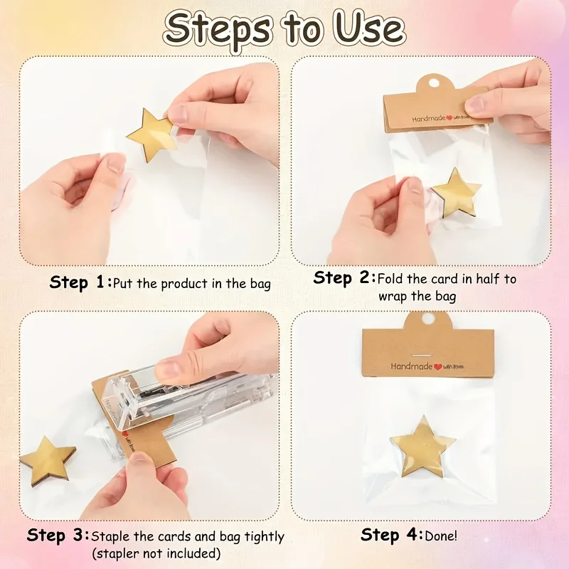 مجموعة عرض مجوهرات مصنوعة يدويًا مكونة من 100 قطعة - 50 حقيبة شفافة أنيقة و50 بطاقة مصنوعة يدويًا مع الحب، لعرض المجوهرات والأساور والأذن #5