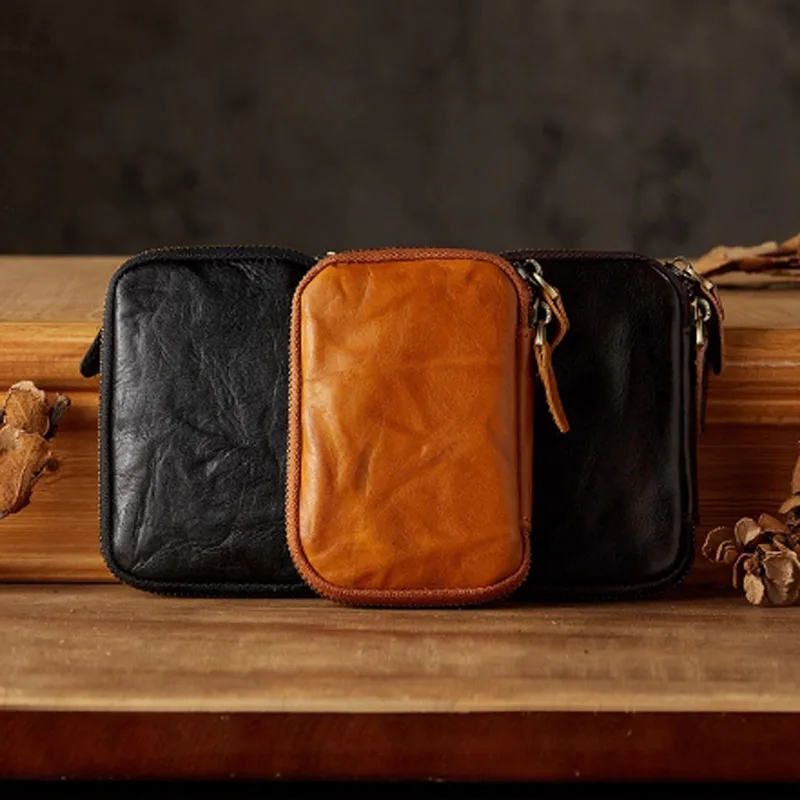 AETOO  Handcrafted genuine leather multi-functional key case, men's top layer cowhide coin purse, short retro and simple zipper