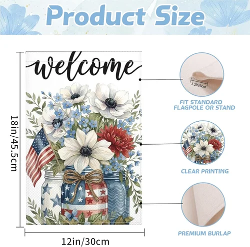 4Th of July Garden Flag - 12 X 18 Inch Fade-Resistant Double Sided Welcome Vase 726084225138 AAV