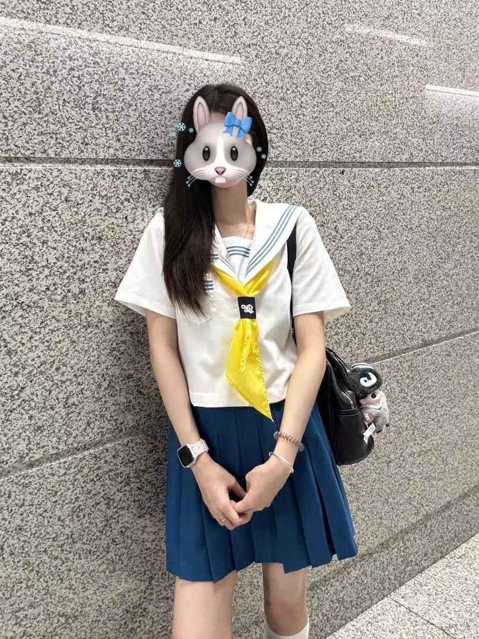 Japanese Style College Preppy Sailor Suit Uniform Short Sleeve Women's Top Skirt Set Navy Collar Pleated Skirt Breathable view 4