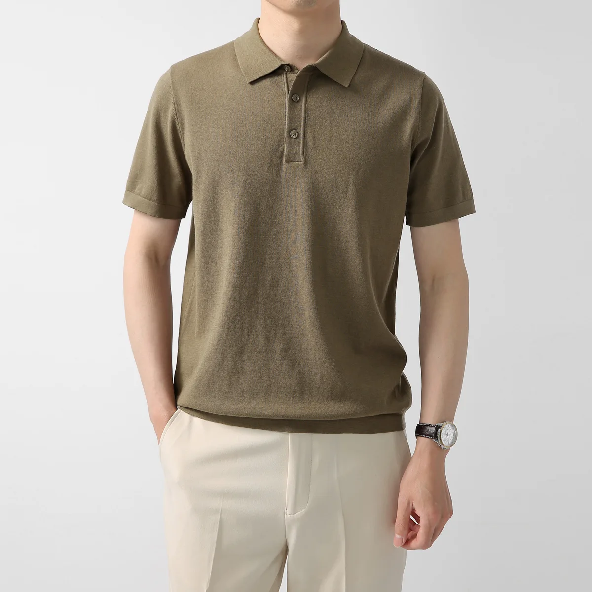 Men Silk T-shirt Silk Cotton Short-sleeved Business Shirt Summer