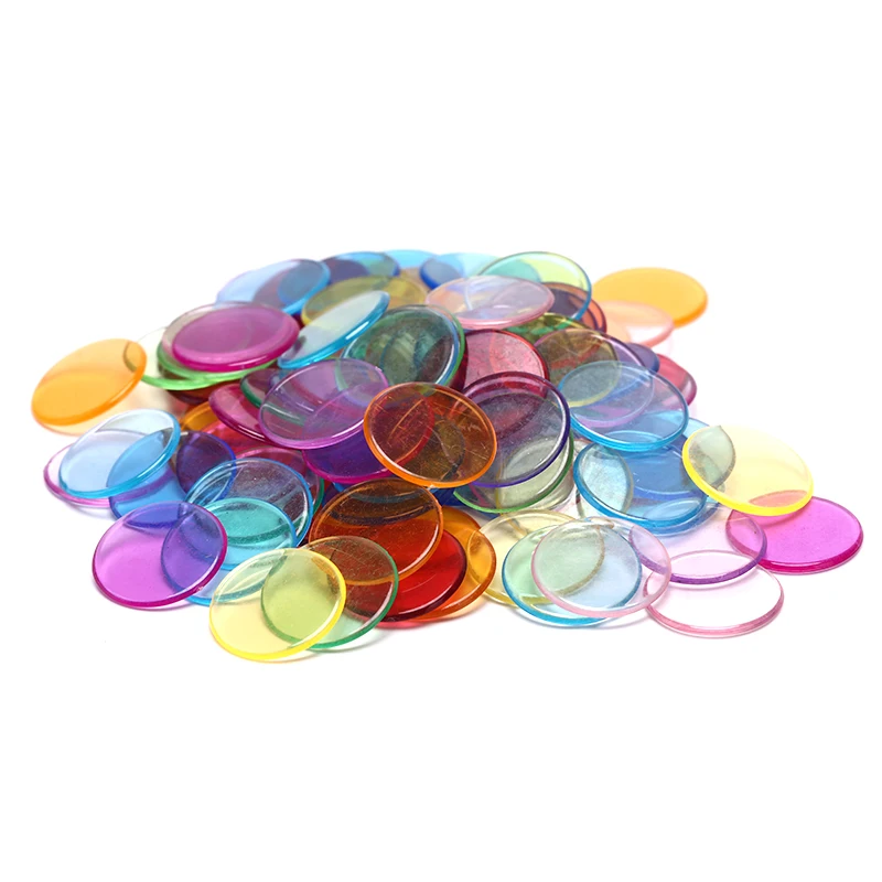 100pcs Math Teaching Activity White 19mm Plastic Poker Chips Counting Chips Tokens for Bingo Game Board Games