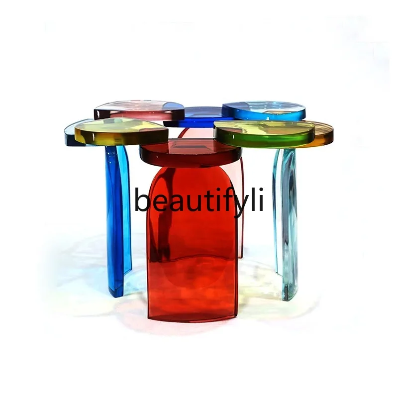 

Modern creative acrylic colorful splicing round art coffee table