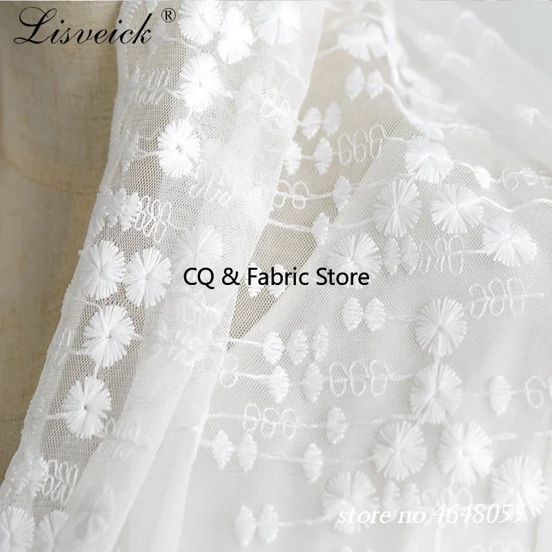 1yard High-grade Cotton Embroidery Mesh Lace Fabric Soft Yarn Diy Dress Skirt Material Clothing Wedding Fabric Home Decoration