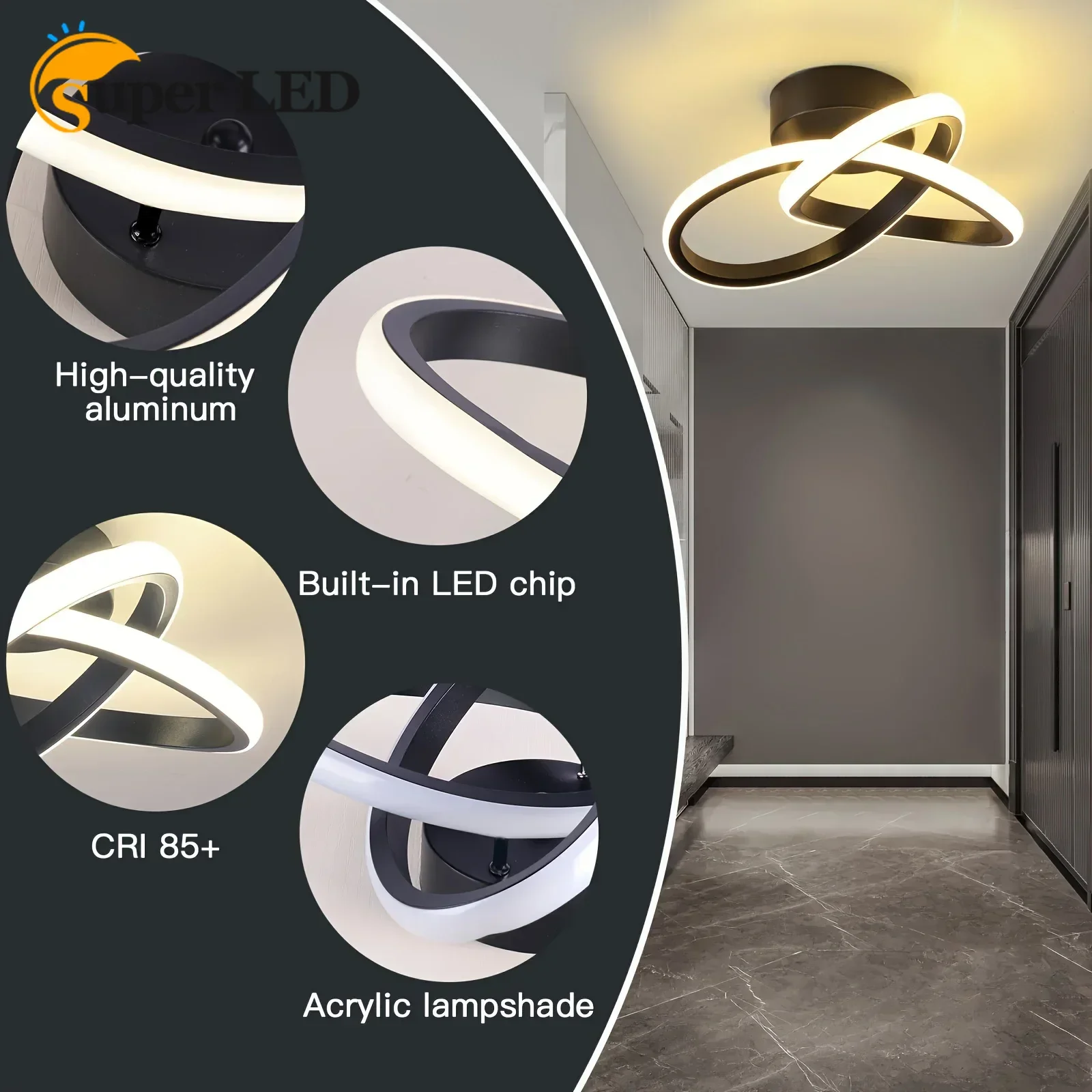 

1pc LED 3000K/4000K/6000K Ceiling Lights Black White Modern Simple Ceiling Lamps Bedroom Living Room Aisle Corridor Balcony