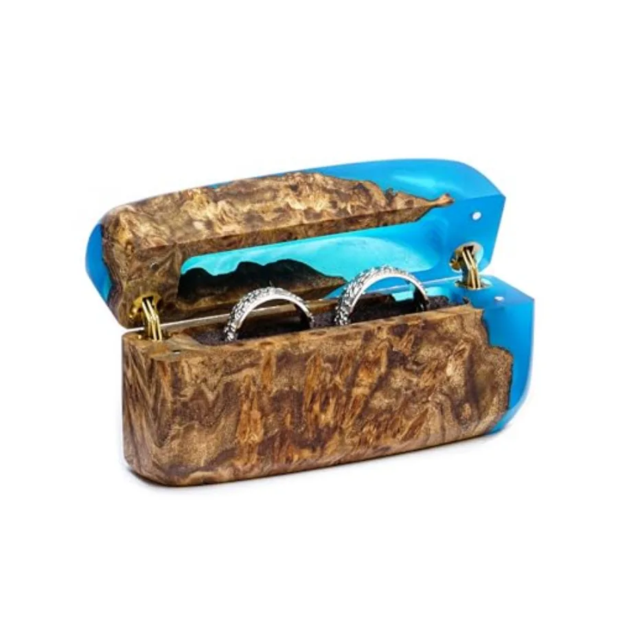 

Luxury Double Engagement Ring Box Slim Epoxy and Wood Display Case for Proposal Wedding Day Gift Handmade Jewelry Box Organ