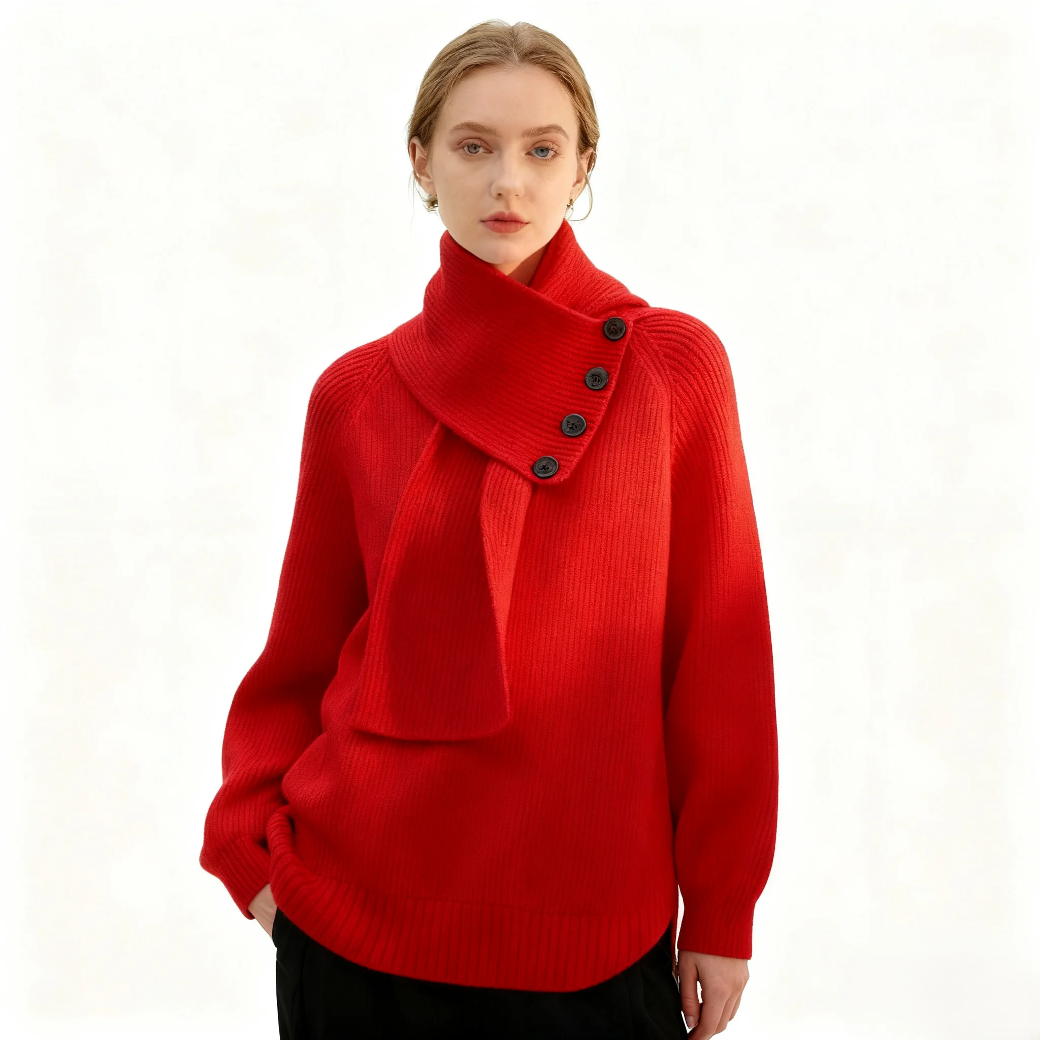 Couple's autumn and winter scarf design with a knitted sweater - the perfect combination of warmth and fashion