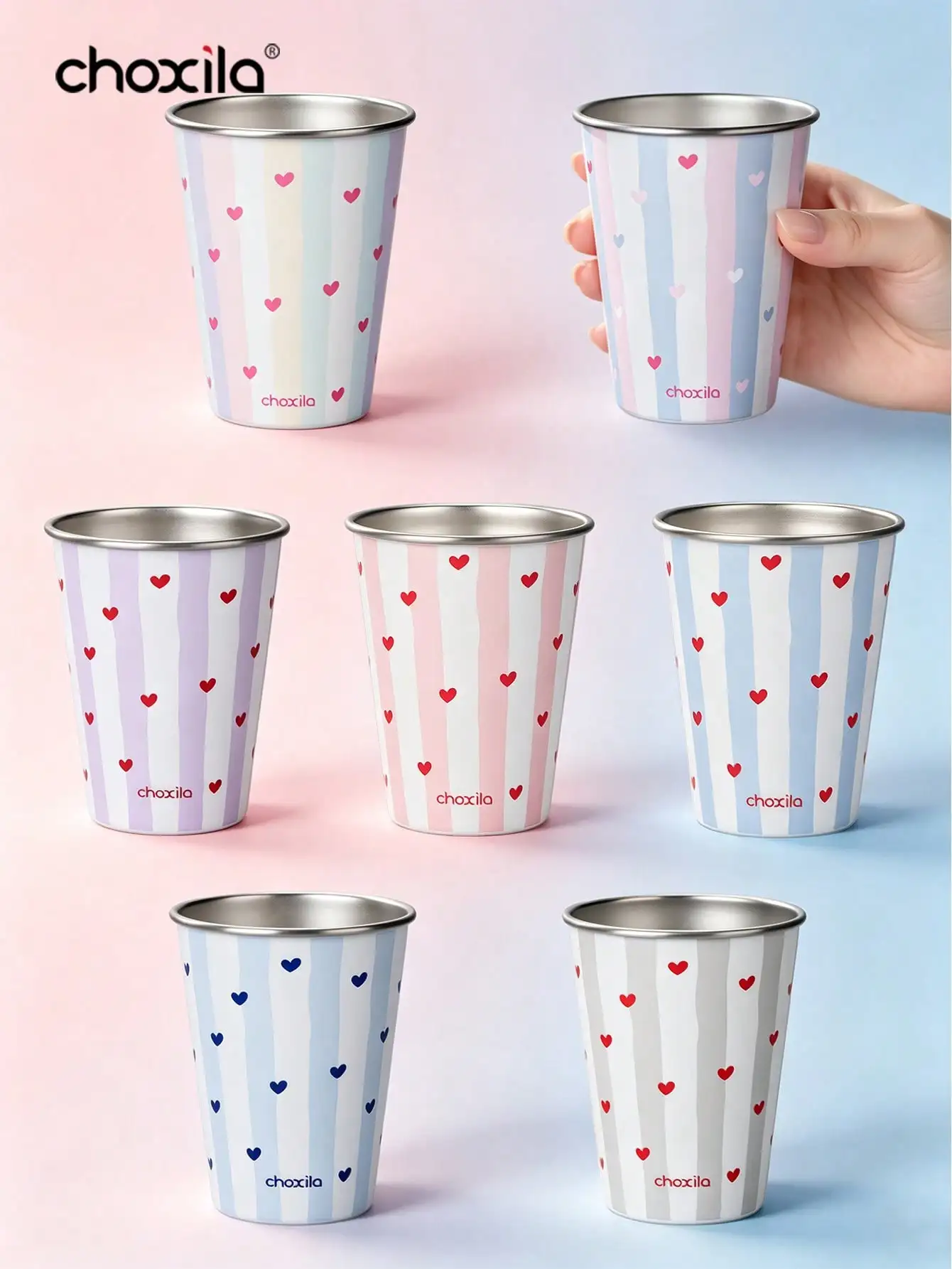 1pc 304 Stainless Steel Striped Heart Coffee Mug, 350ml, Espresso Cup for Camping, Office, Saudi National Day Gift