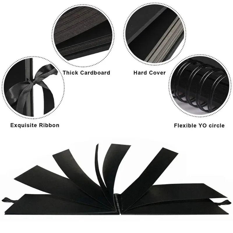 Photo Albums 80 Black Pages Memory Books A4 Craft Paper DIY Scrapbooking Picture Birthday Childrens Gift-POS