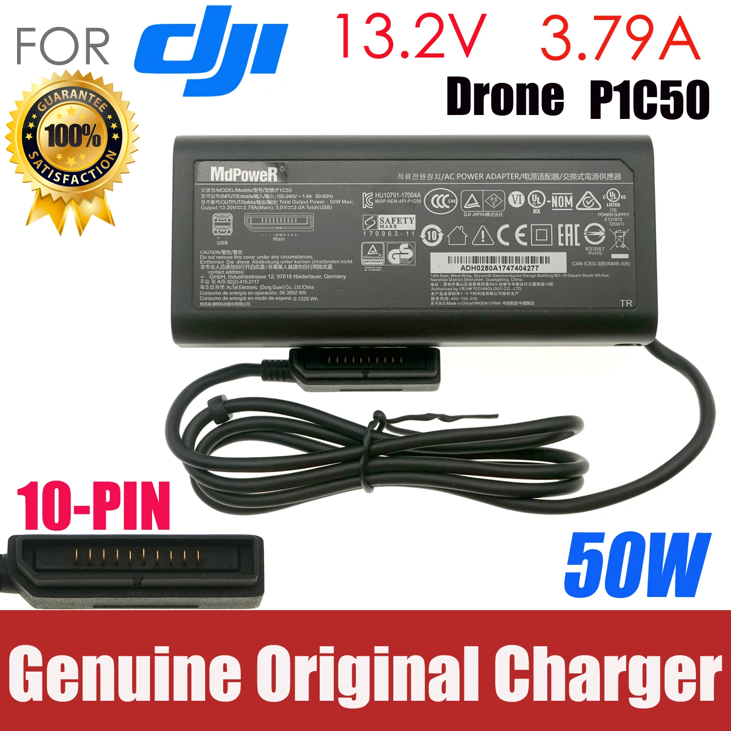 

Genuine 13.20V 3.79A 50W 10PIN P1C50 AC Power Adapter Charger For DJI Drone Power Supply USB 5V 2A