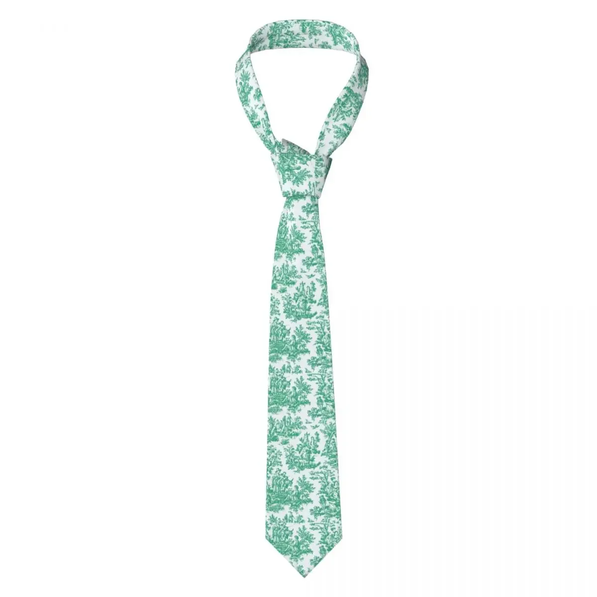 Custom Vintage Toile De Jouy Necktie Men Printed Necktie Dark Green And White Four Seasons Fashion Tie Necktie For Birthday Gift