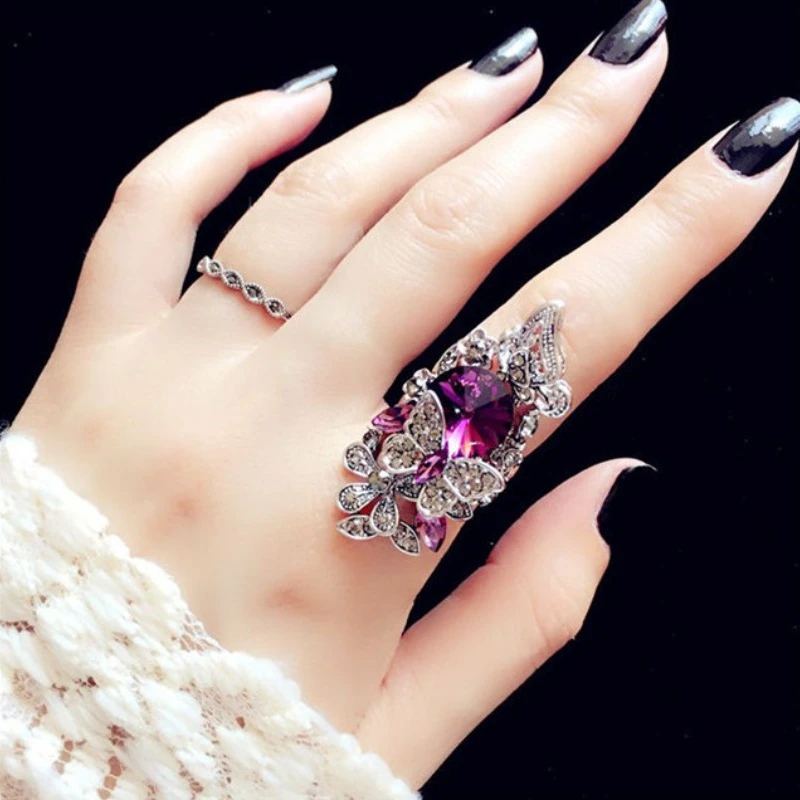 New Women's Ring Simple Style Couple Gold Plated Flower Color Separation Romantic Creative Wedding Party Luxury Gothic