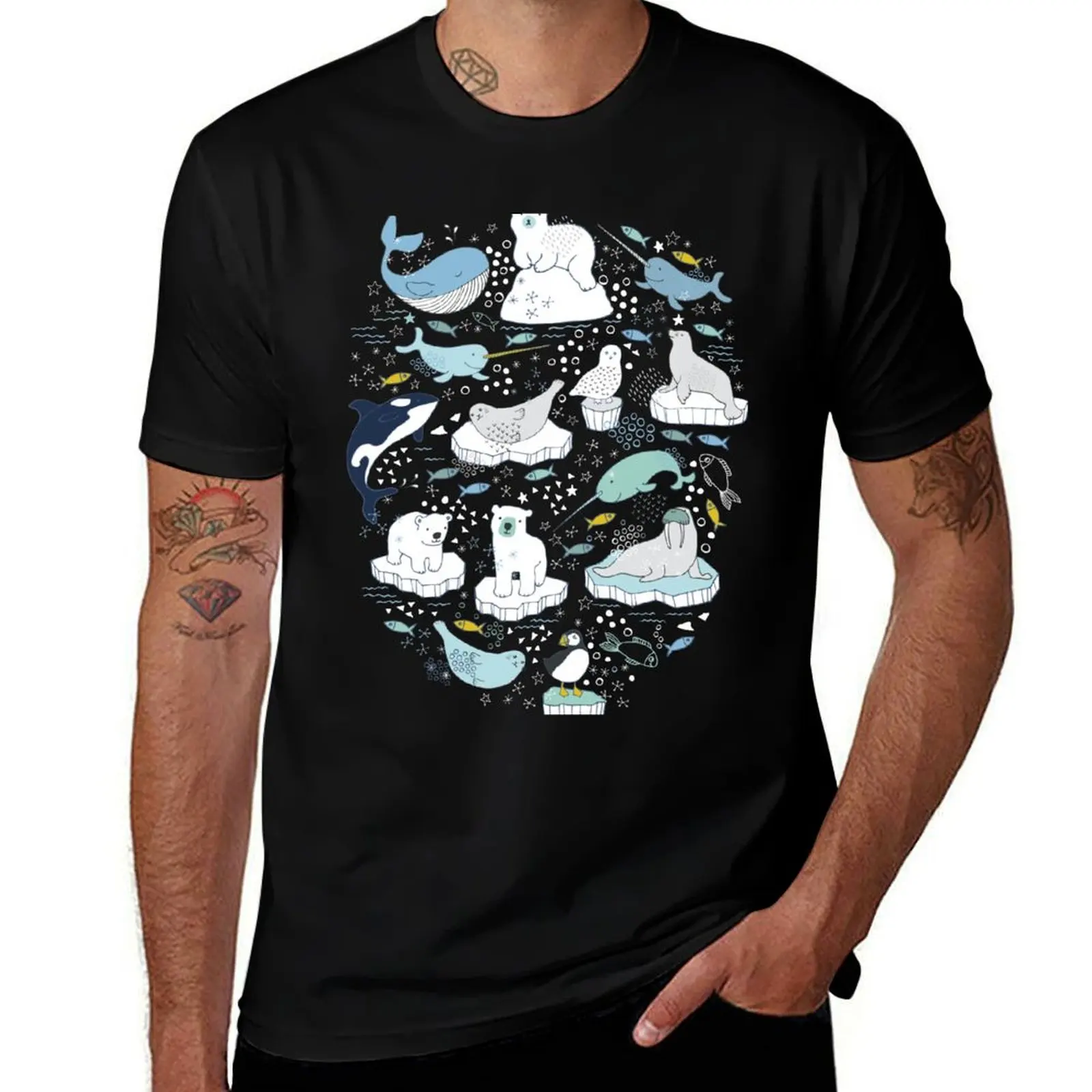 Arctic Animal Icebergs - blue and mustard - Fun Pattern by Cecca Designs T-Shirt UV Protection Outdoor Tee Shirt T-Shirt