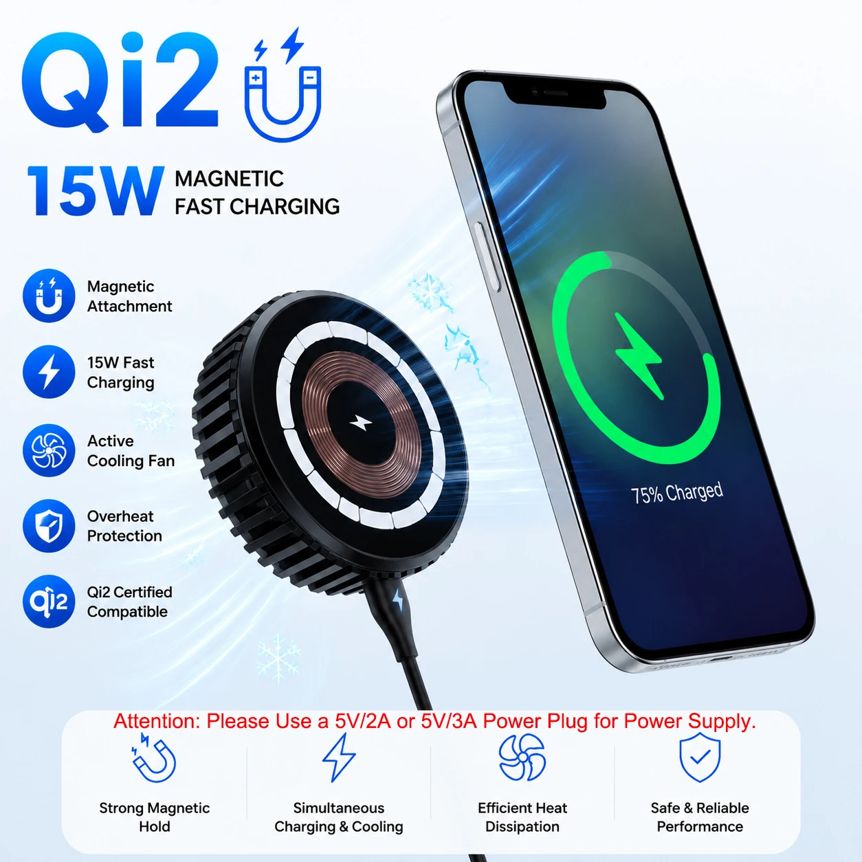 Phone Cooling Fan - Bezprzewodowa ładowarka 15W z dodatkowym wentylatorem
