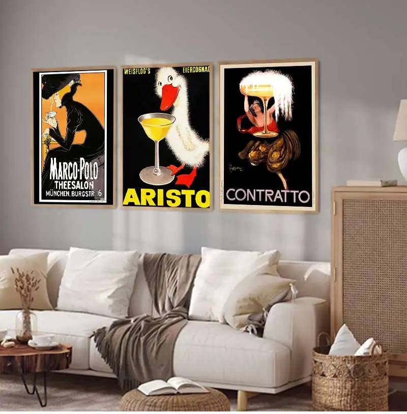 Vintage Drinks Funny Aristo Contratto Cocktail Campari Beer Art Posters Canvas Painting Wall Prints Picture Bar Cafe Home Decor