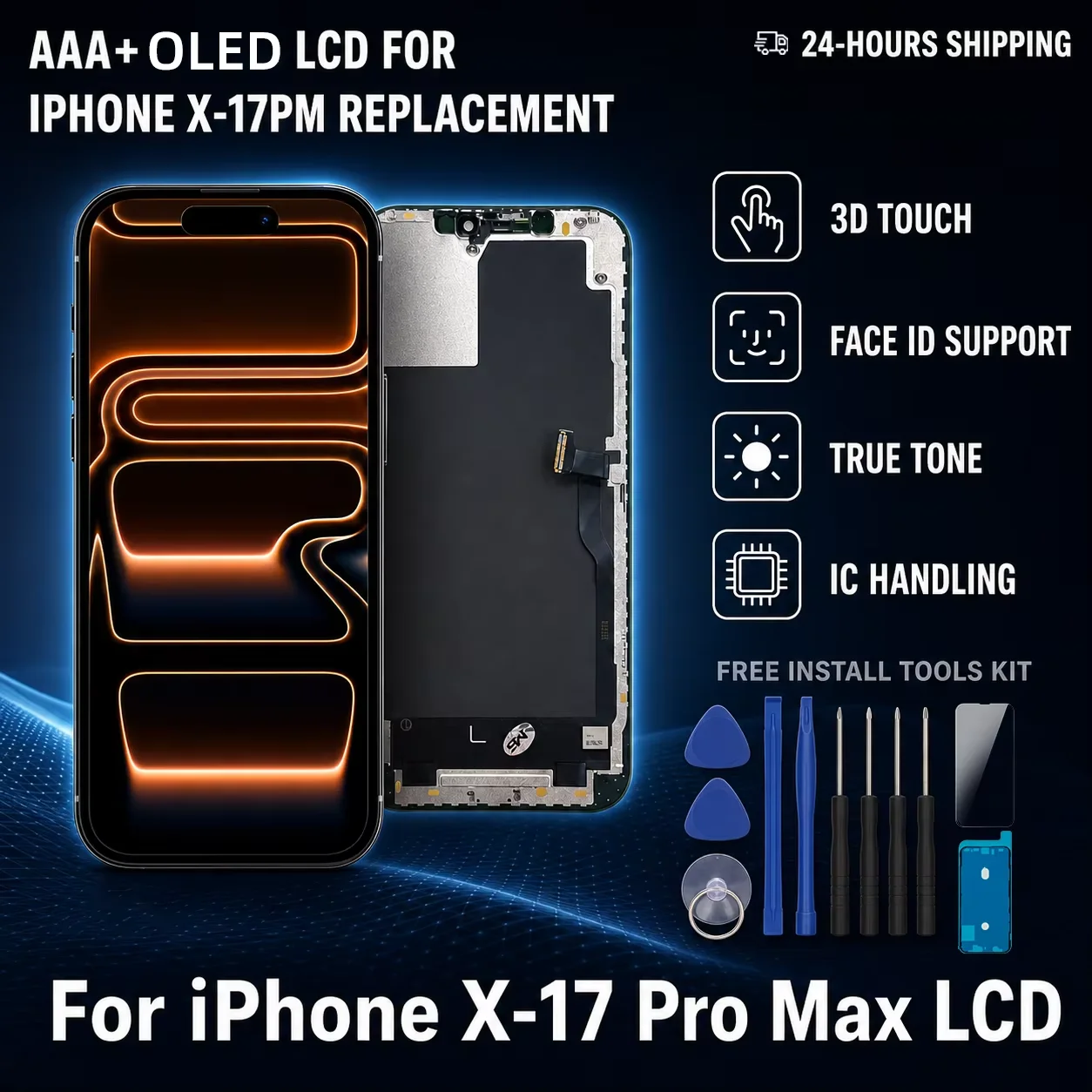 AAA+ OLED For iPhone X XS XS MAX LCD Touch Screen For 11 Pro 12 13 Mini 14 15 16 Plus 17 Pro Max With Tools Replacement Parts