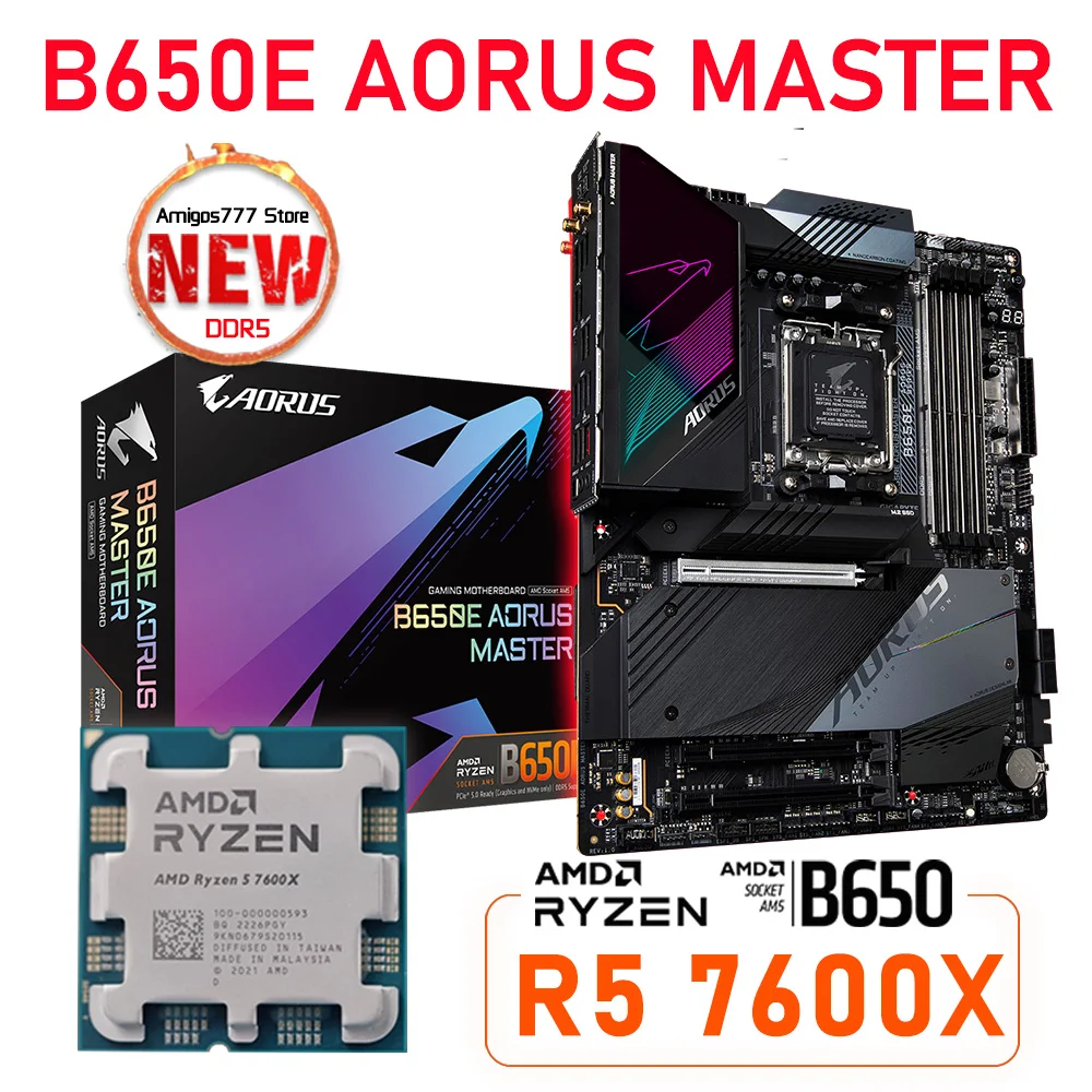 

Ryzen 5 7600x CPU + AM5 Gigabyte B650E AORUS MASTER Mainboard ATX B650E Motherboard DDR5 support for Ryzen 7000 Series cpu NEW