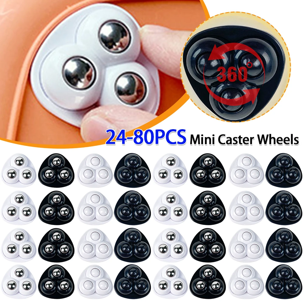 

24-80PCS Swivel Caster Wheels No Noise Self Adhesive Universal Pulley Rotating Wheels for Trash Can Bottom Small Appliances