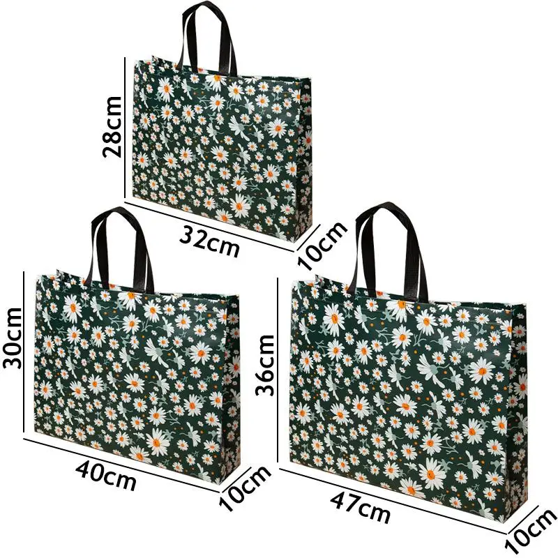 Reusable Shopping Bag Daisy Flower Pattern Foldable Grocery Bag Eco-Friendly Tote Bag non-Woven waterproof Shopper Groceries Bag