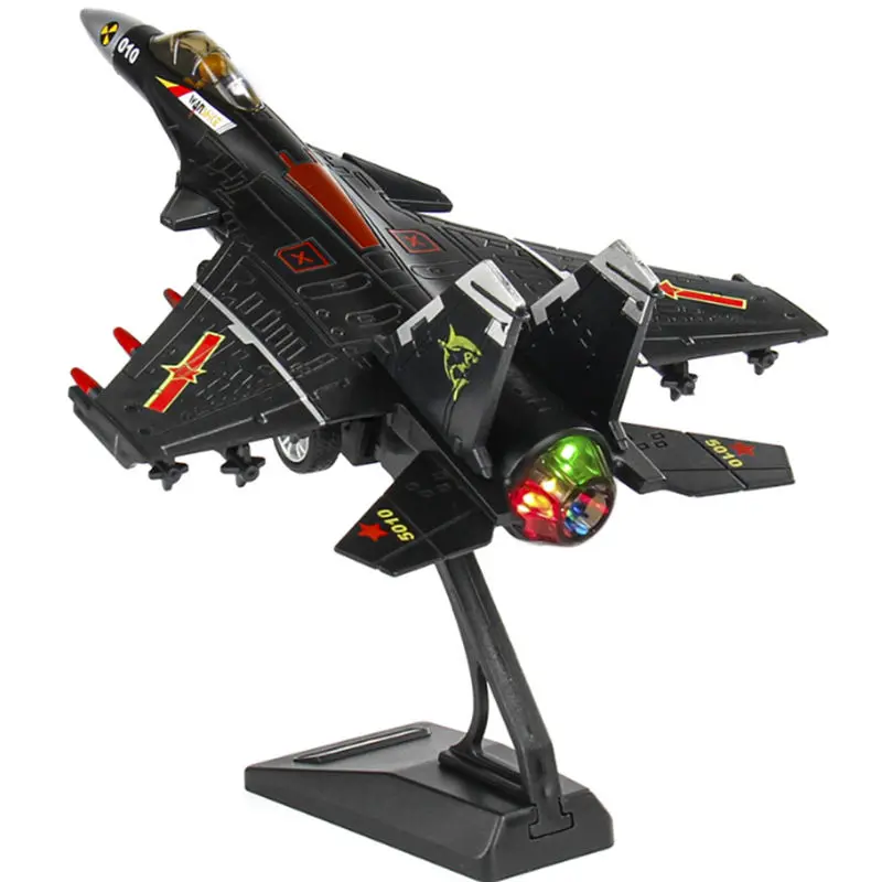 NEW Flying Shark J-15 Alloy Stealth Fighter Aircraft Airplane Model Metal Fighter Battle Plane Model Sound Light Kids Toys Gifts