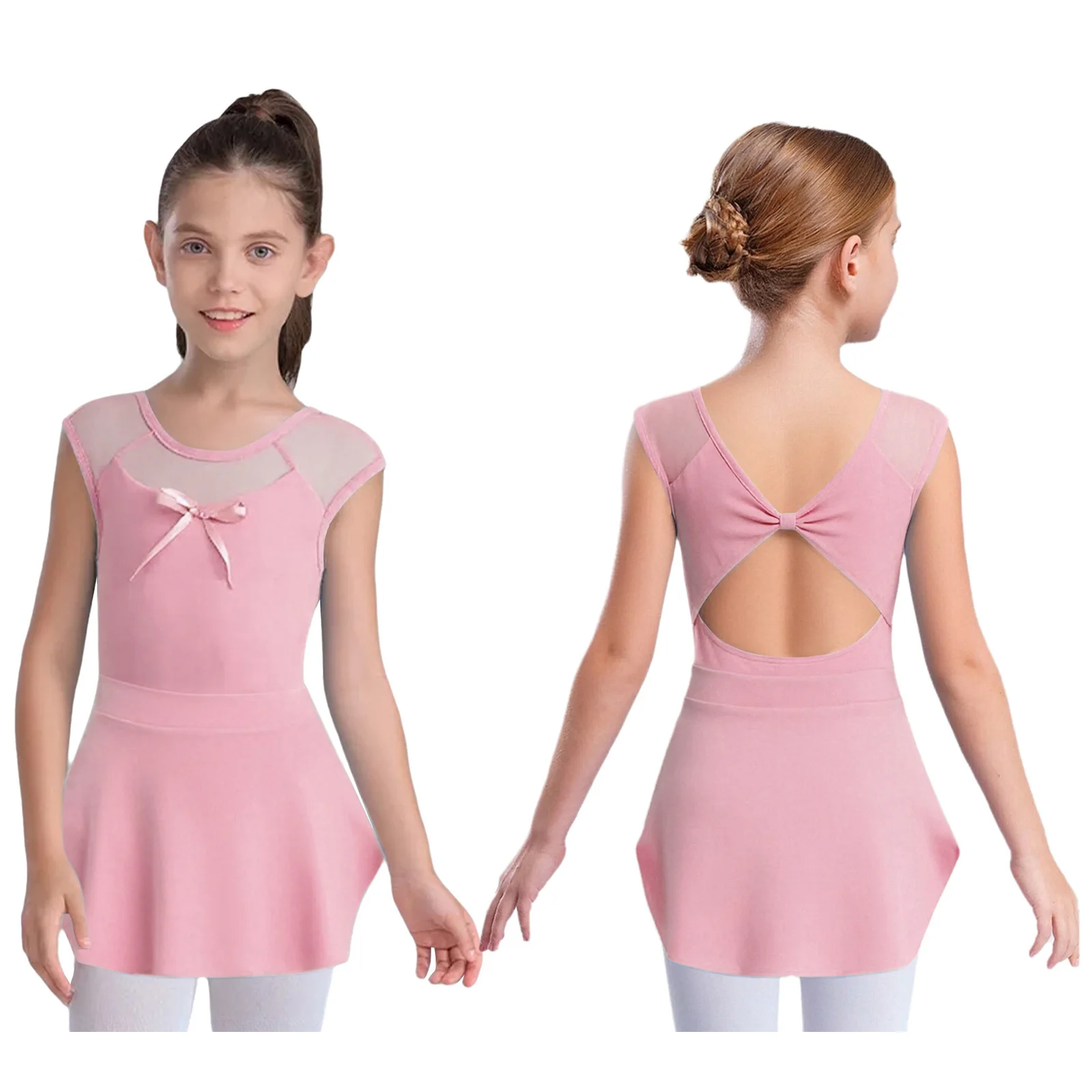 

Girls Child Ballet Dance Performance Leotard with Sheer Mesh Skirt Set Stretchy Solid Color Ballet Warm-up Training Outfits